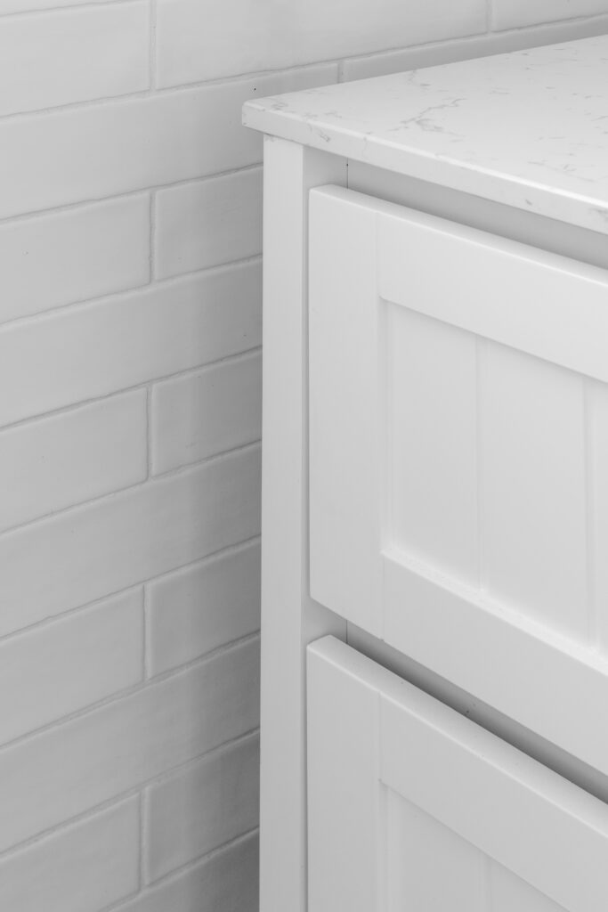 white cabinetry for vanity, with marble finished vanity benchtop 54 Garfield Road Garfield bathroom