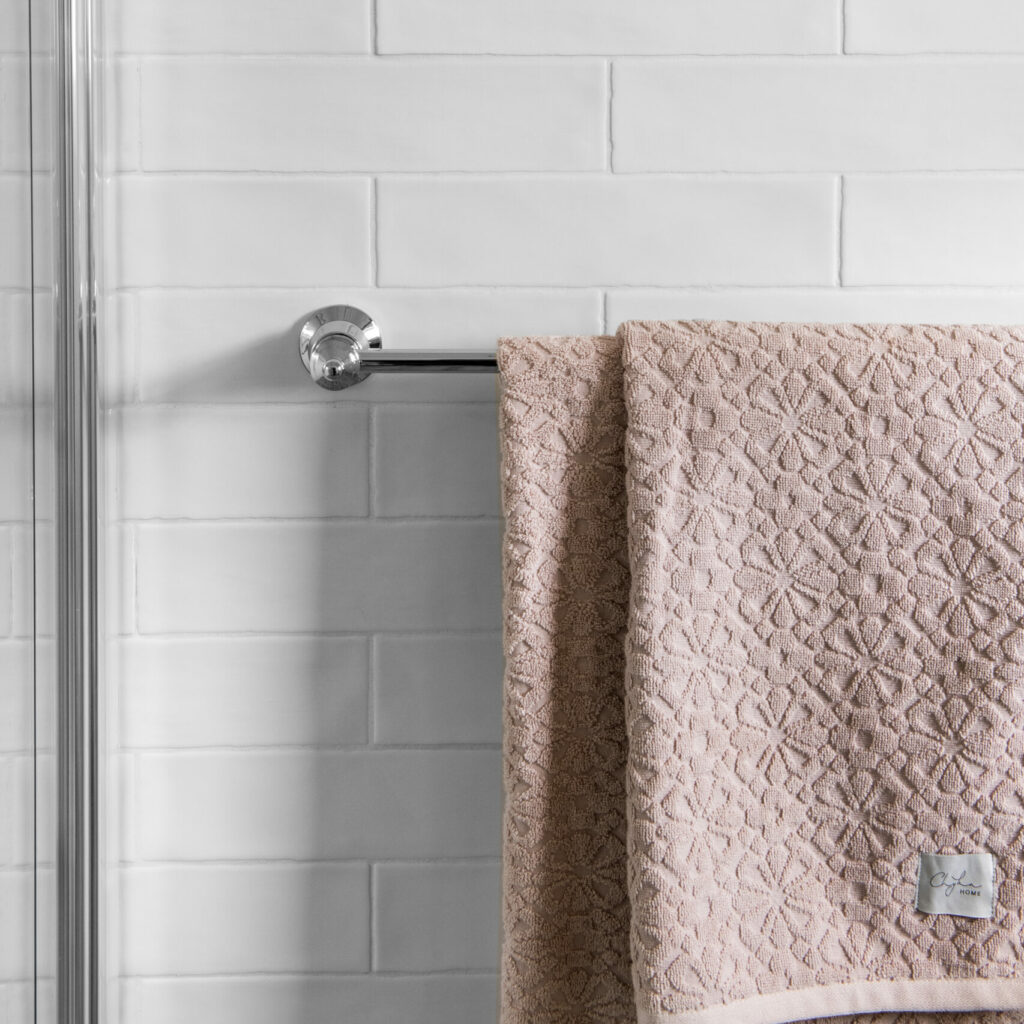 silver bath towel rack neck to shower 54 Garfield Road Garfield bathroom