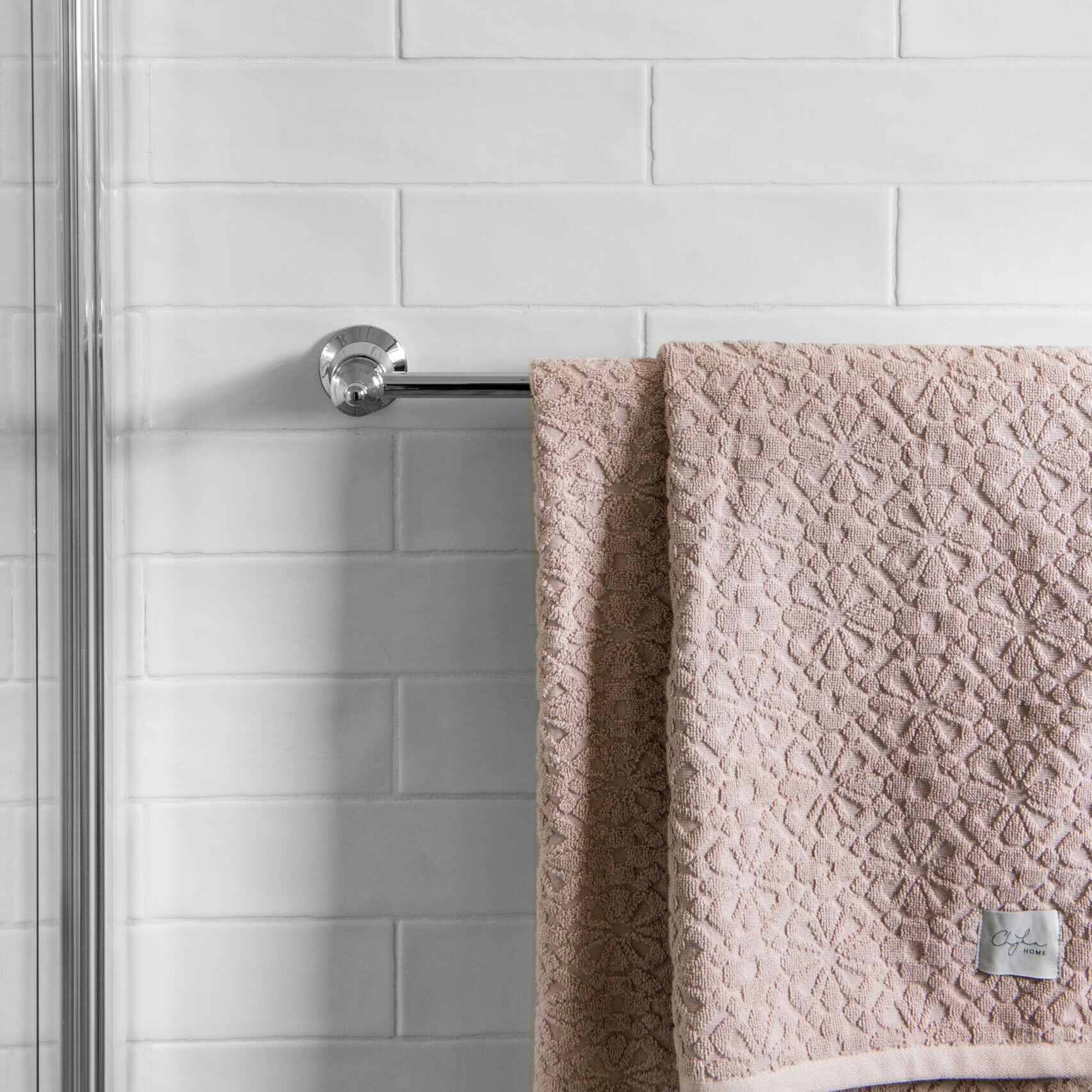 silver bath towel rack neck to shower 54 Garfield Road Garfield bathroom