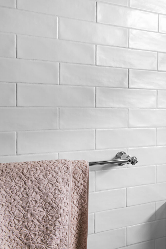 silver bath rack and white textured tiles 54 Garfield Road Garfield bathroom